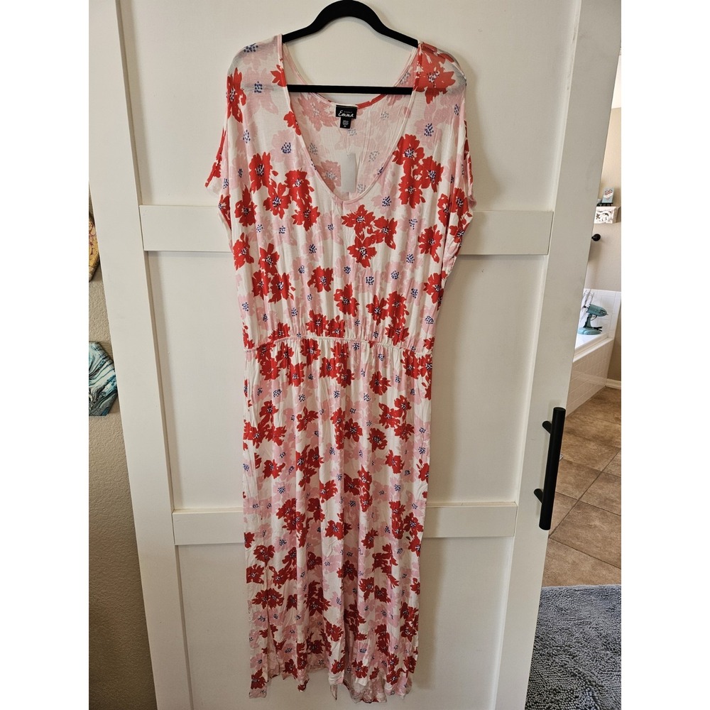 NWT Simply Emma Soft Stretchy Floral Print Dolman Sleeves Cloud Dancer, 2XL